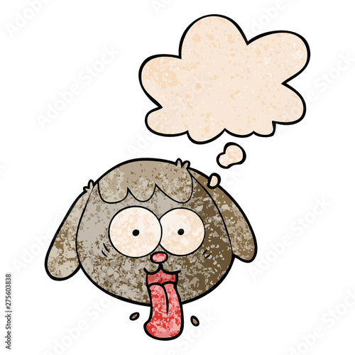 cartoon dog face panting and thought bubble in grunge texture pattern style