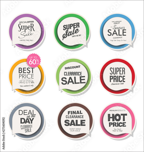 Collection of colorful modern badges and labels