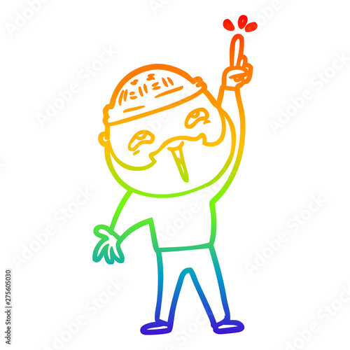 rainbow gradient line drawing cartoon happy bearded man