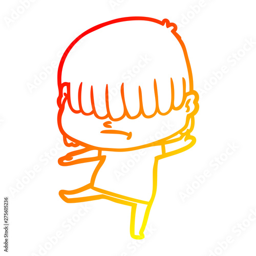 warm gradient line drawing cartoon boy with untidy hair