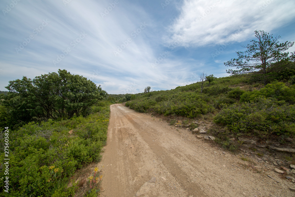 Rural road between mountains of the Sierra de Gudar, Valbona