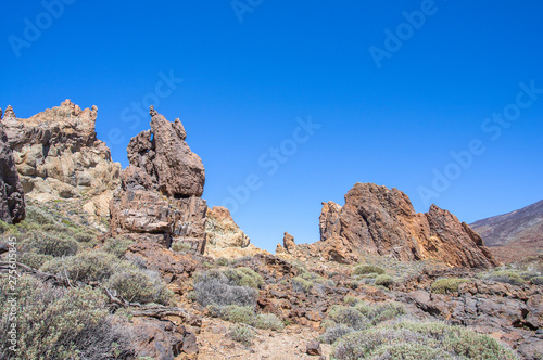 Volcanic rocks formation in The National Park of Las Canadas del Teide. Best place to visit and walk in Tenerife Canary Islands Spain.