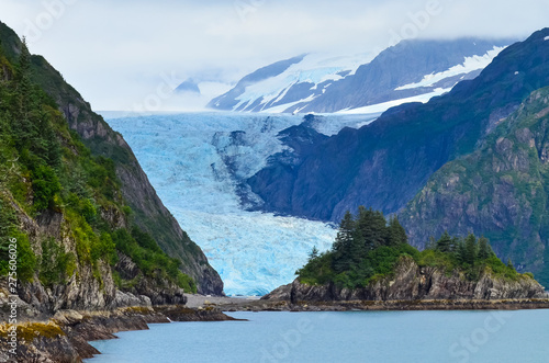 Distant view of a Holgate glacier in Kenai fjords National Park, Seward, Alaska, United States, North America
