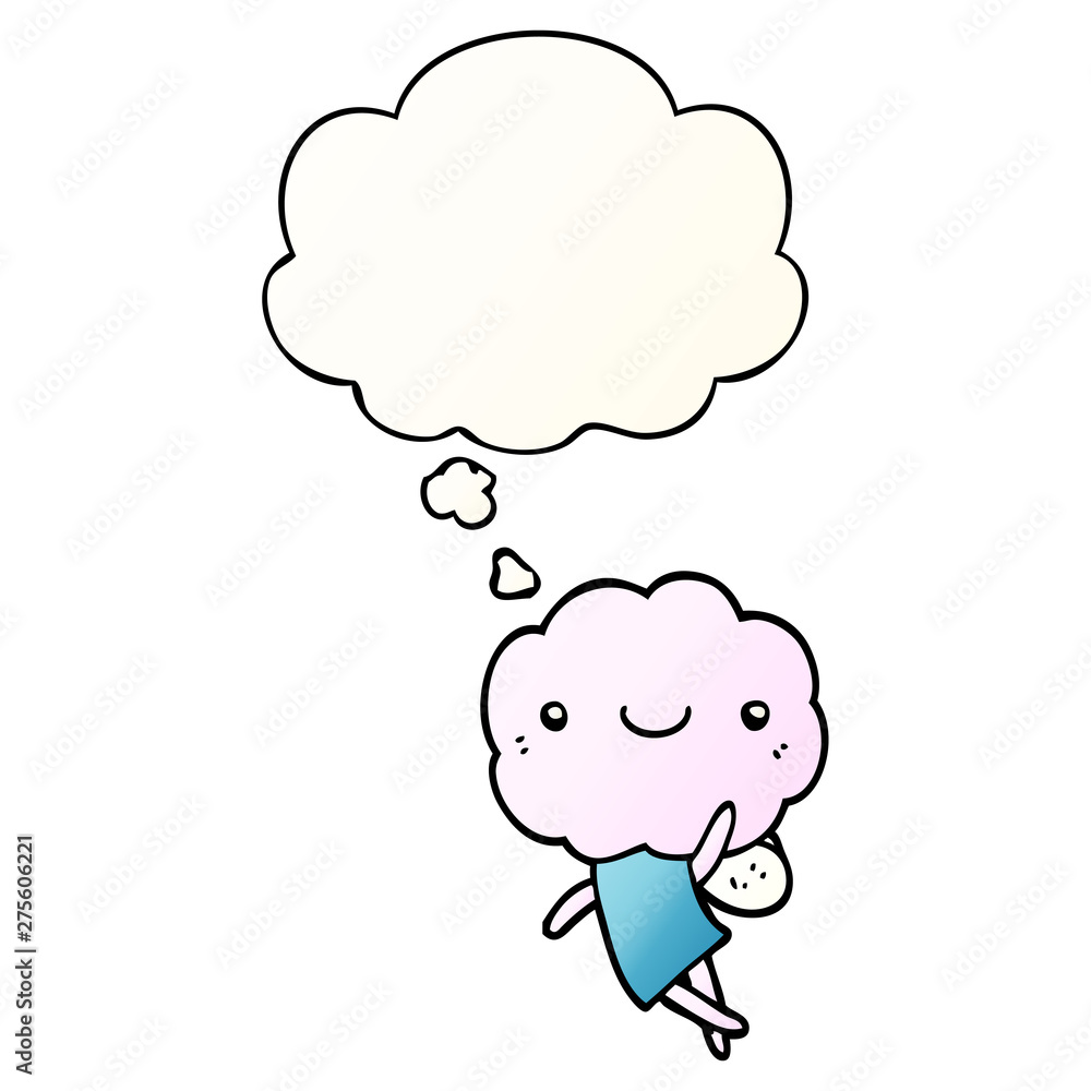 cute cloud head creature and thought bubble in smooth gradient style cute cloud head creature and thought bubble in smooth gradient style