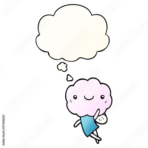 cute cloud head creature and thought bubble in smooth gradient style