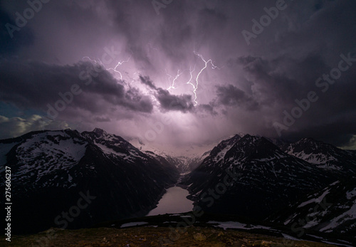Gewitter über den Zillertaler Alpen am Schlegeisspeicher, Tirol