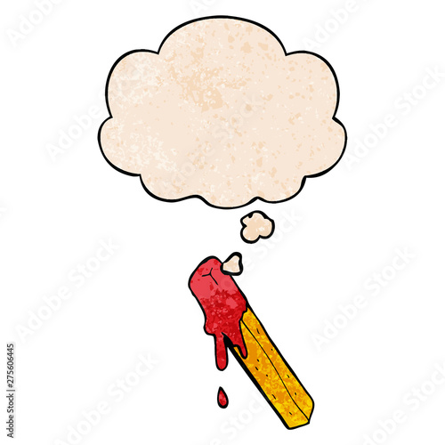 cartoon dipped fry and thought bubble in grunge texture pattern style