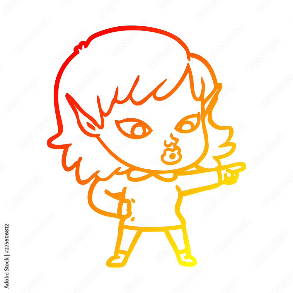warm gradient line drawing pretty cartoon elf girl warm gradient line drawing pretty cartoon elf girl
