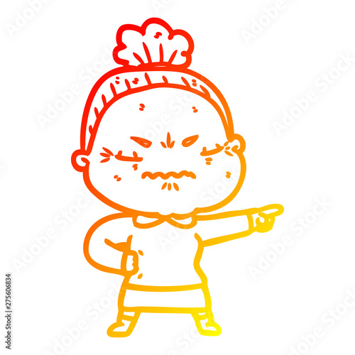 warm gradient line drawing cartoon annoyed old lady