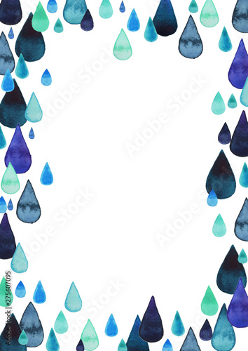 Abstract rain drop watercolor hand painting for decoration on artwork. photo