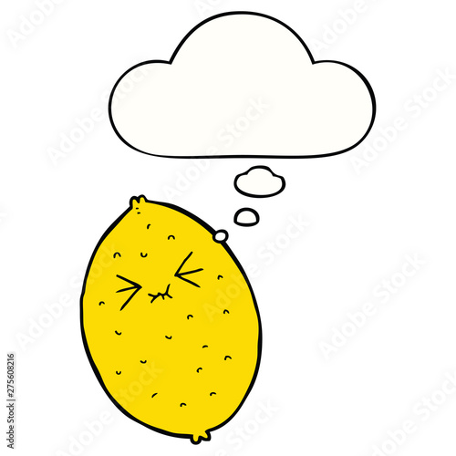 cartoon bitter lemon and thought bubble