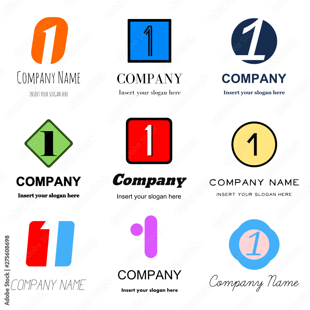 Vector collection of 9 different number one logos - flat, elegant and simple style for your no 1 related brand Vector collection of 9 different number one logos - flat, elegant and simple style for your no 1 related brand