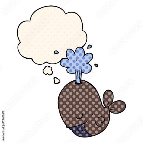 cartoon spouting whale and thought bubble in comic book style