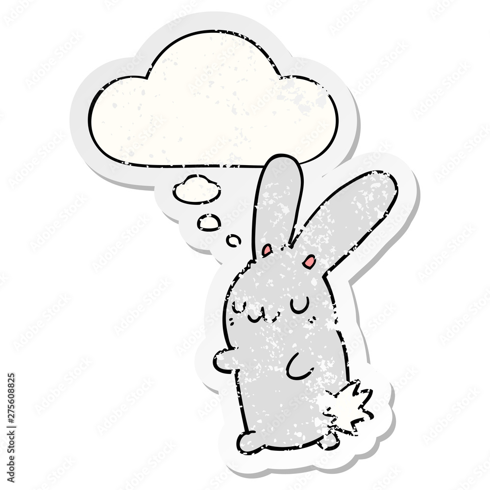 cute cartoon rabbit and thought bubble as a distressed worn sticker cute cartoon rabbit and thought bubble as a distressed worn sticker