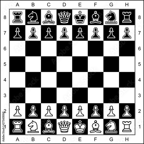 Vector high quality graphic representation of chess pieces on chessboard