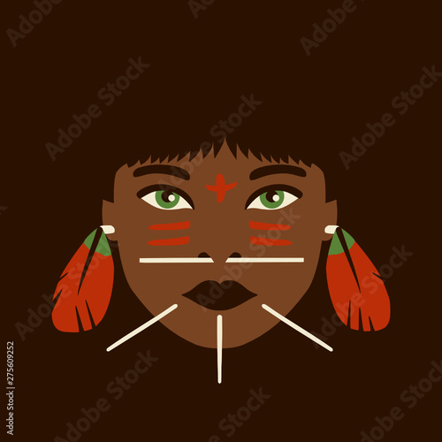 Vector portrait of amazon tribal kid - realistic flat style graphic illustration