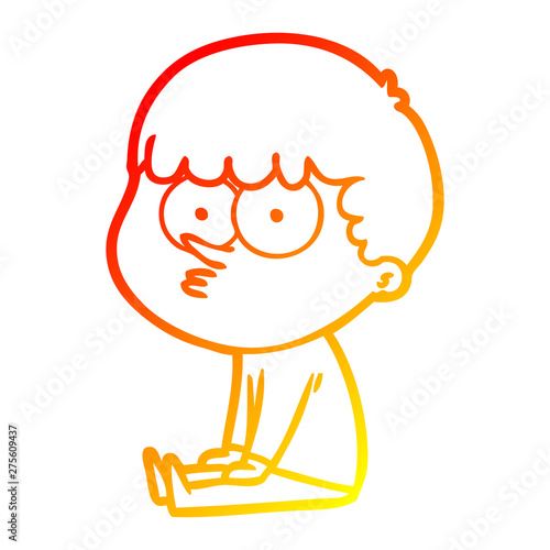 warm gradient line drawing cartoon boy sat waiting