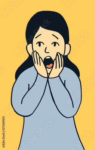 Simple flat style vector illustration of a little cute girl making a surprise expression