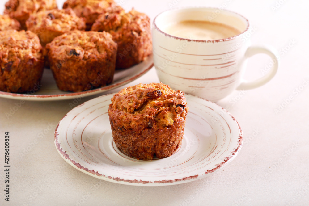 Carrot cake with fruit and nuts, served Carrot cake with fruit and nuts, served