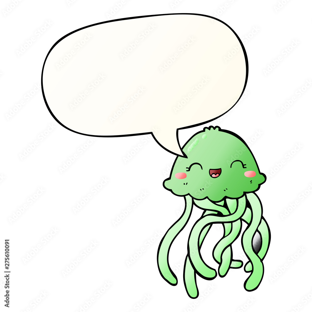 cute cartoon jellyfish and speech bubble in smooth gradient style cute cartoon jellyfish and speech bubble in smooth gradient style
