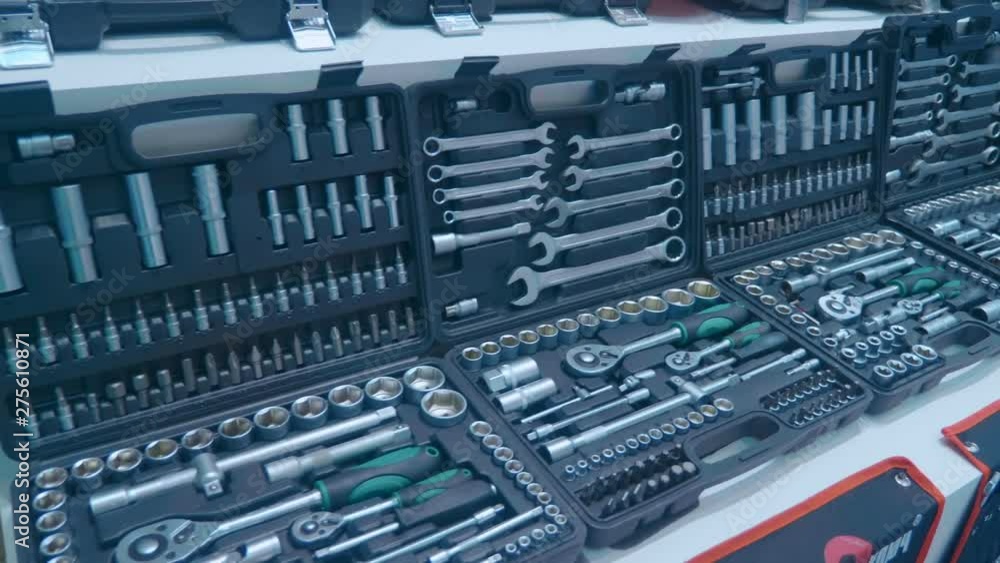 Suitcases with a set of shiny chrome tools for car repairs. Shot in motion Suitcases with a set of shiny chrome tools for car repairs. Shot in motion