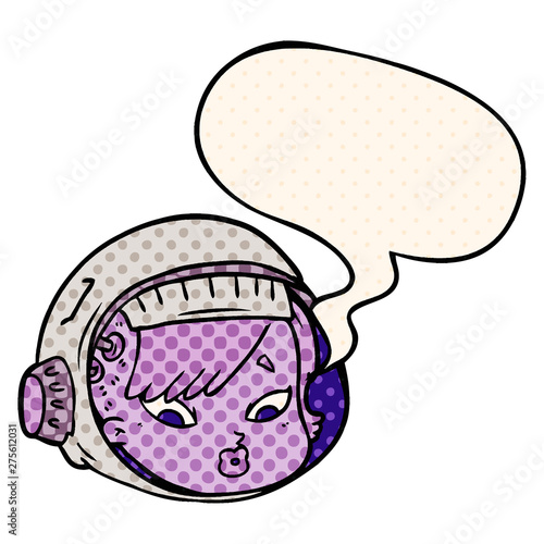 cartoon astronaut face and speech bubble in comic book style