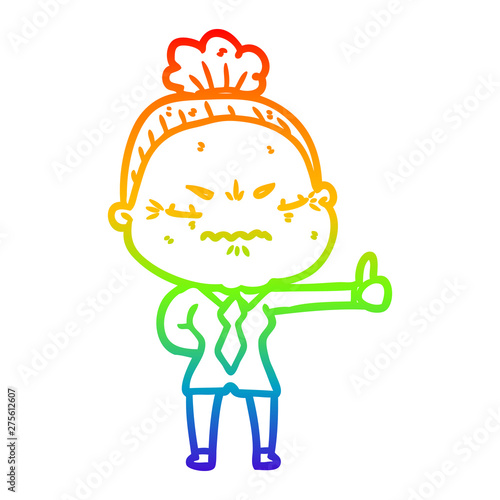rainbow gradient line drawing cartoon annoyed old lady