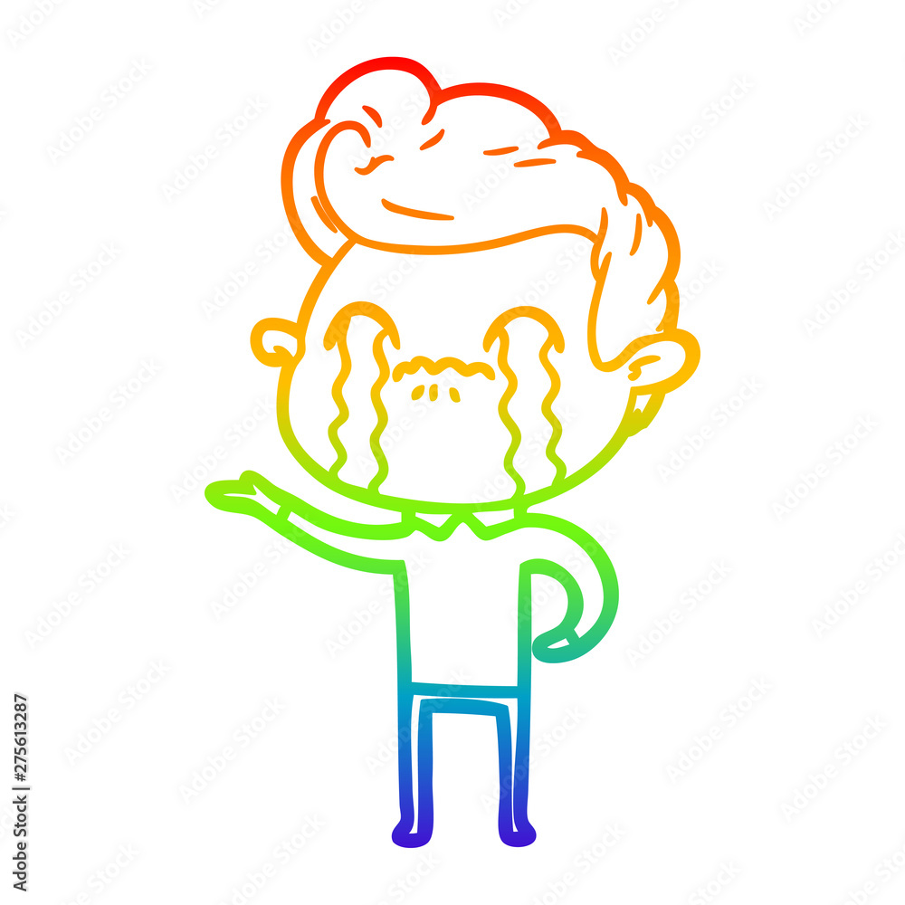 Obraz premium rainbow gradient line drawing cartoon man crying