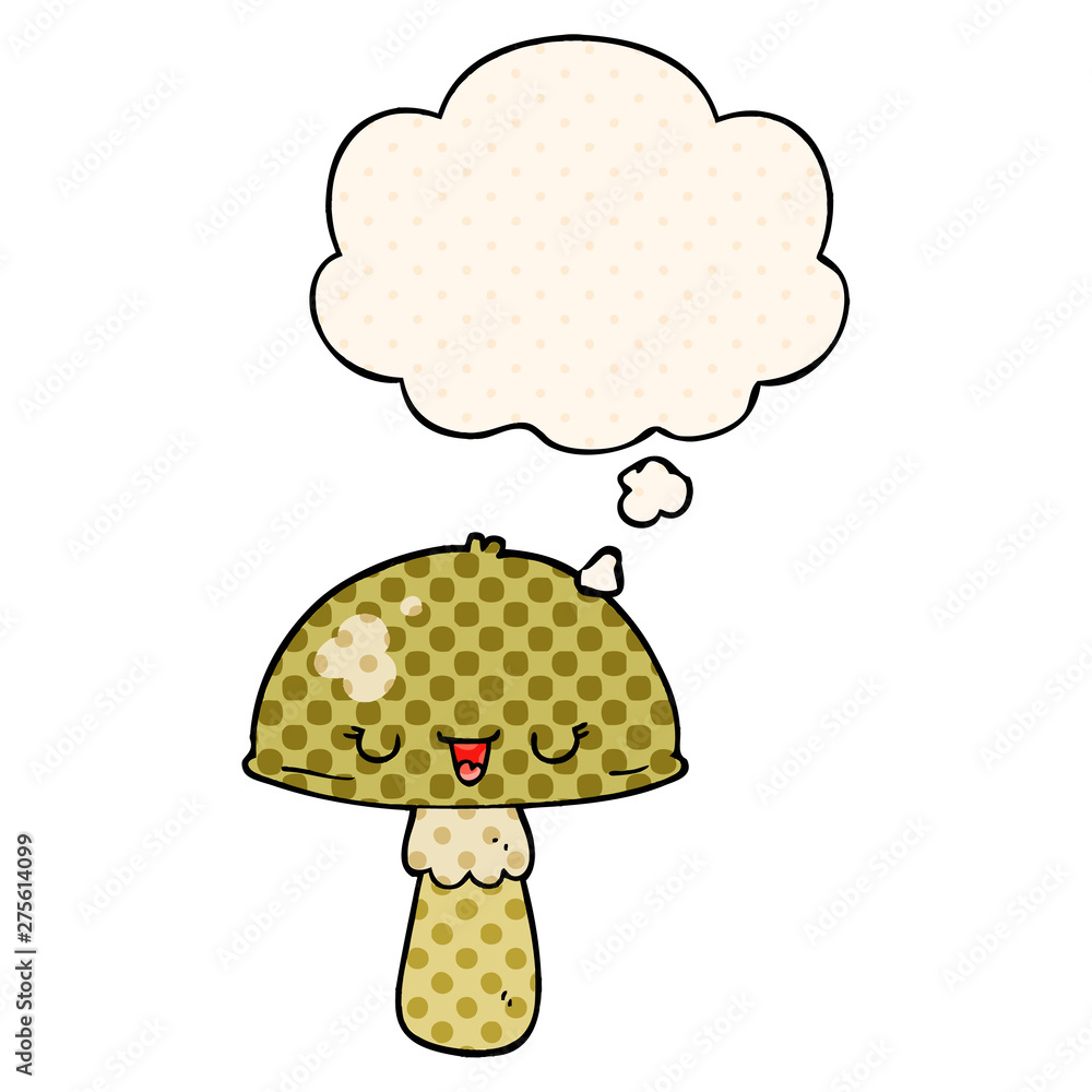 cartoon mushroom and thought bubble in comic book style