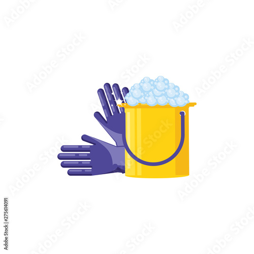 Isolated cleaning bucket and gloves design photo