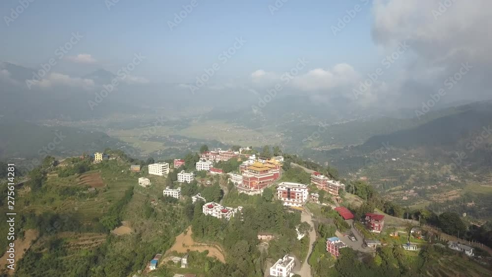 Ancient buddhist monastery in Himalayas Nepal from air Ancient buddhist monastery in Himalayas Nepal from air