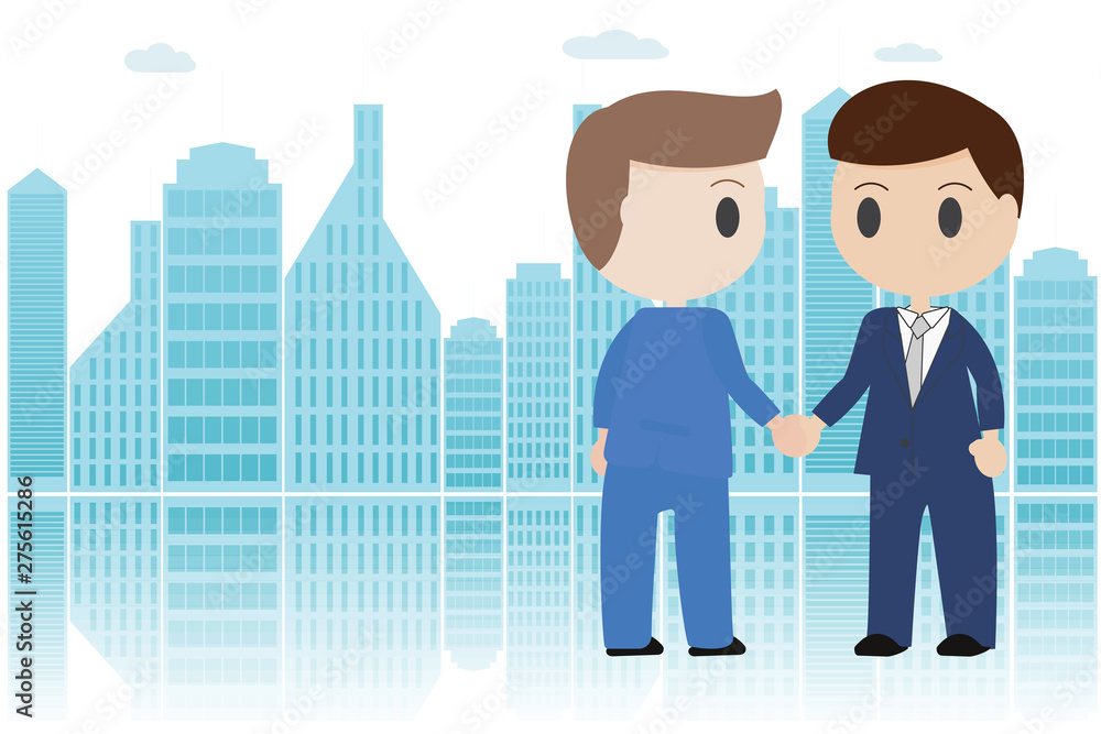 2 businessman shaking hands on silhouette building background with copy space business cooperate concept 2 businessman shaking hands on silhouette building background with copy space business cooperate concept