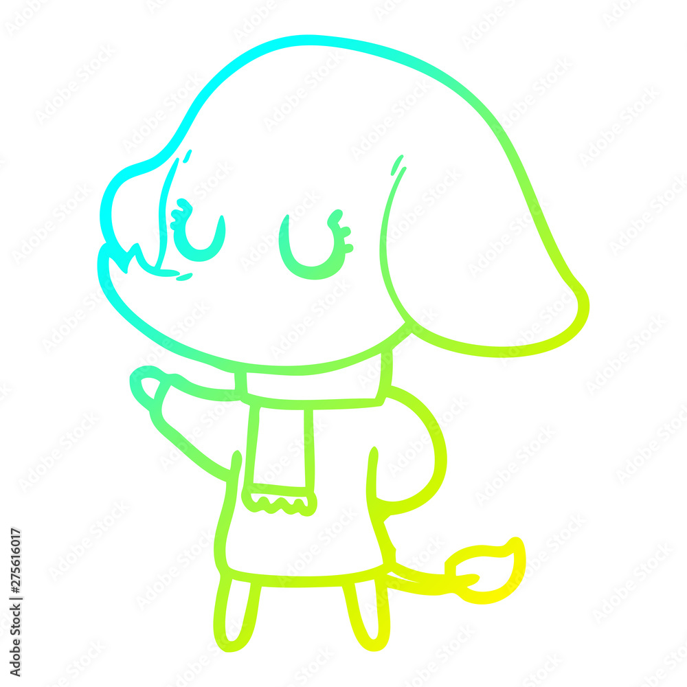 Obraz premium cold gradient line drawing cute cartoon elephant