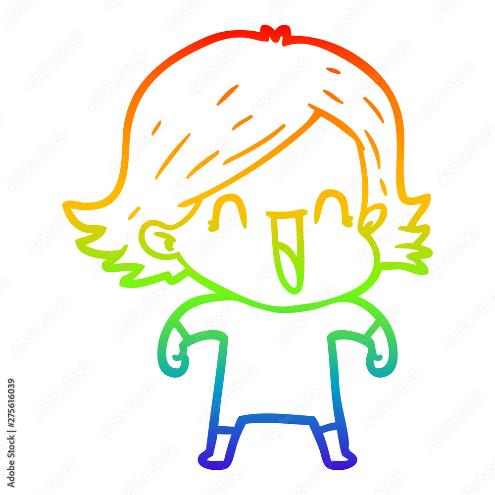 Fototapeta premium rainbow gradient line drawing cartoon happy woman
