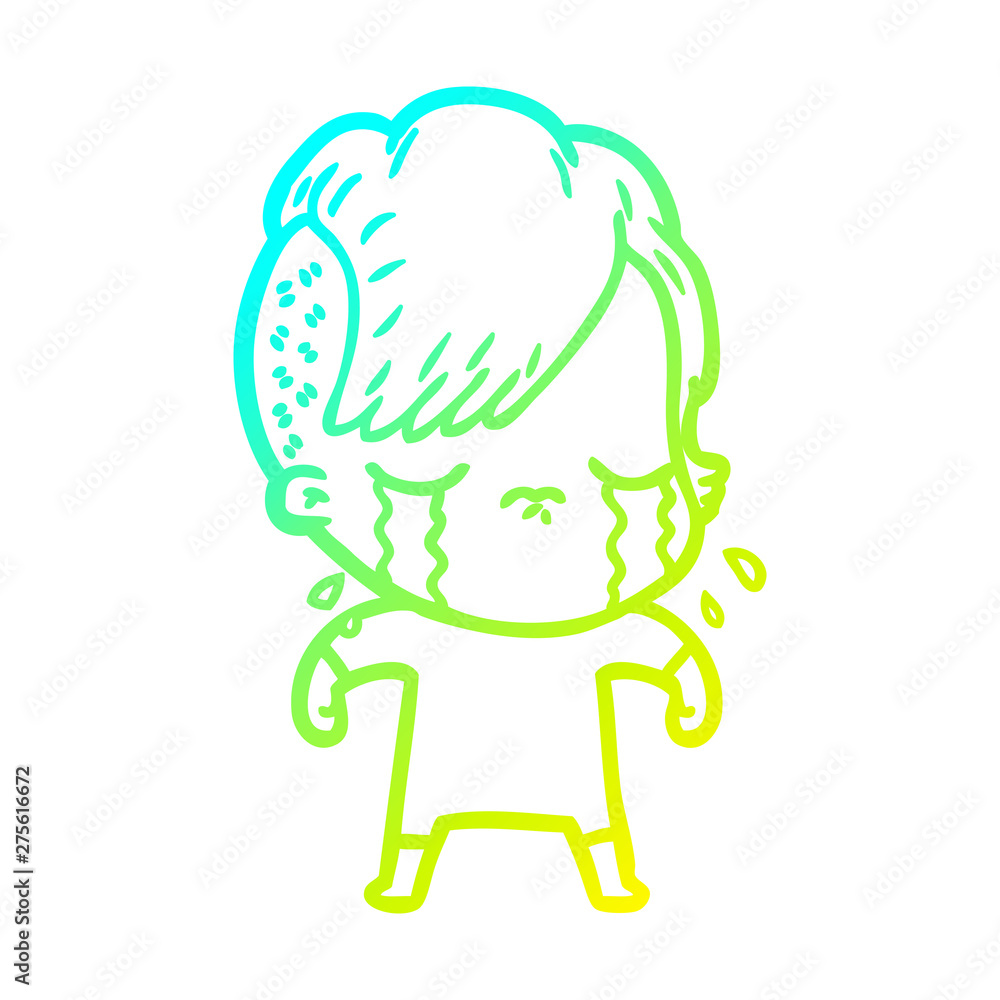 cold gradient line drawing cartoon crying girl cold gradient line drawing cartoon crying girl