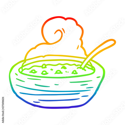 rainbow gradient line drawing hot bowl of broth