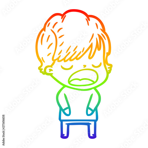 rainbow gradient line drawing cartoon woman talking