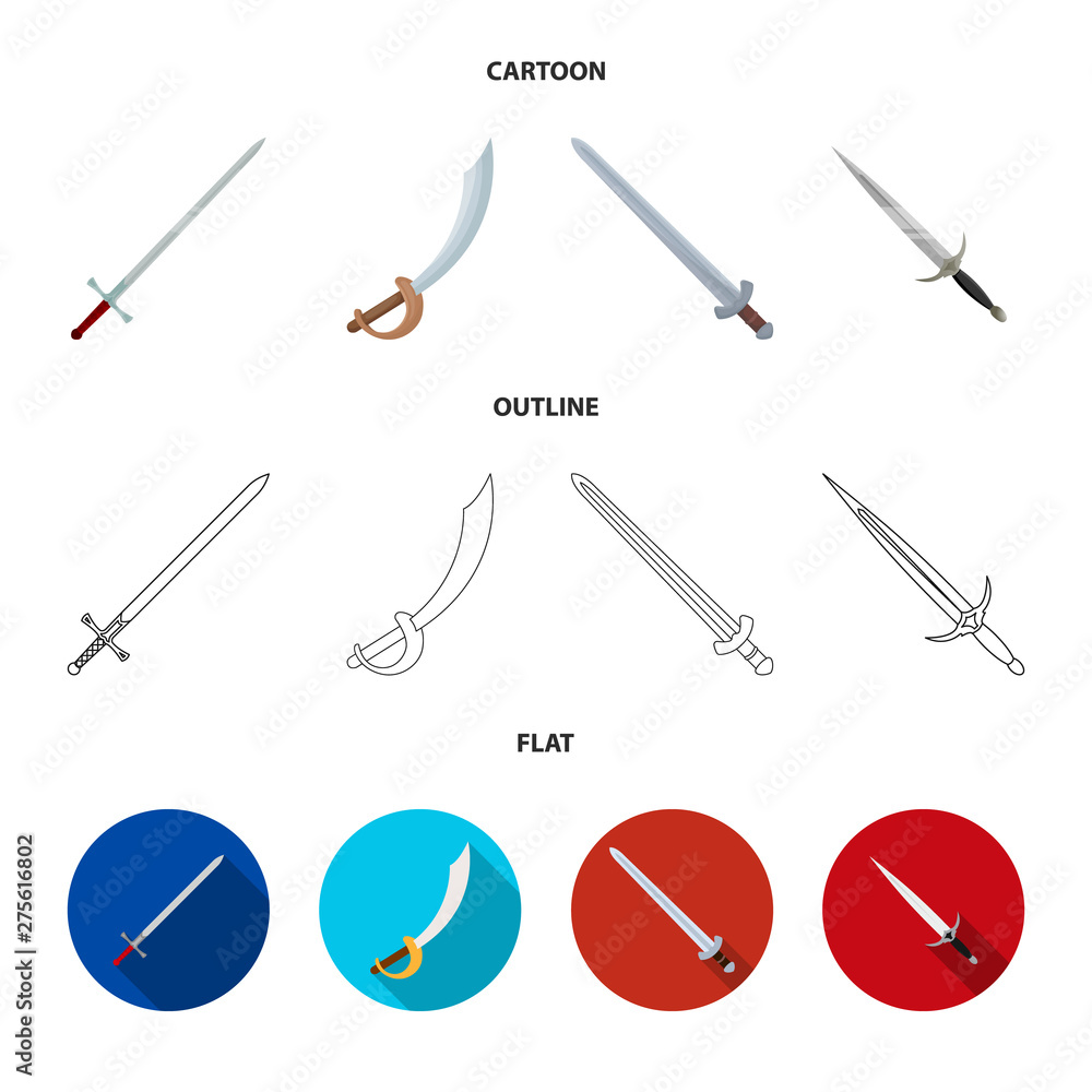 Vector design of sword and blade sign. Set of sword and game vector icon for stock. Vector design of sword and blade sign. Set of sword and game vector icon for stock.