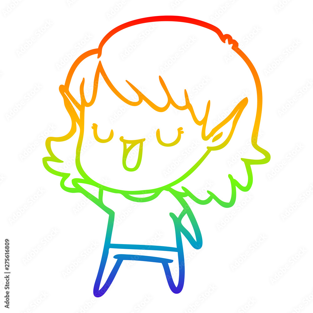 rainbow gradient line drawing cartoon elf girl rainbow gradient line drawing cartoon elf girl