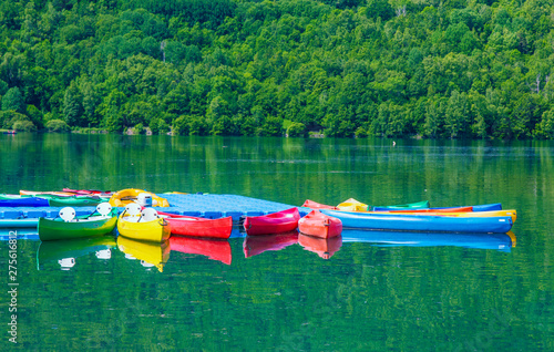 Kayak school in a lake in the Pyrenees of Spain photo