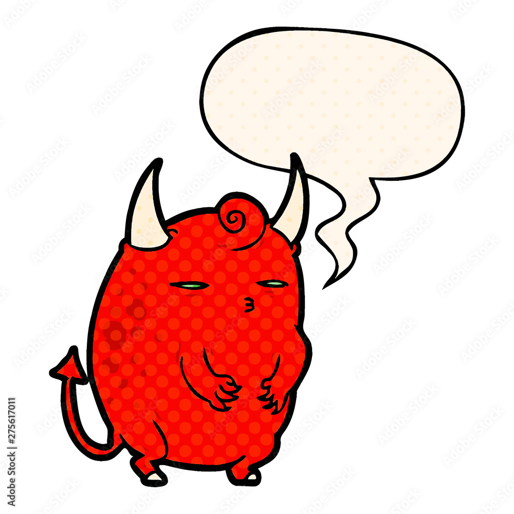 cartoon fat little halloween devil and speech bubble in comic book style cartoon fat little halloween devil and speech bubble in comic book style