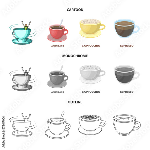 Vector design of cup and coffe sign. Collection of cup and top stock symbol for web.