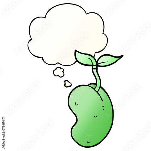 cartoon sprouting seed and thought bubble in smooth gradient style