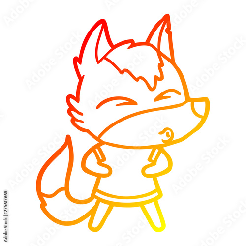 warm gradient line drawing cartoon wolf whistling