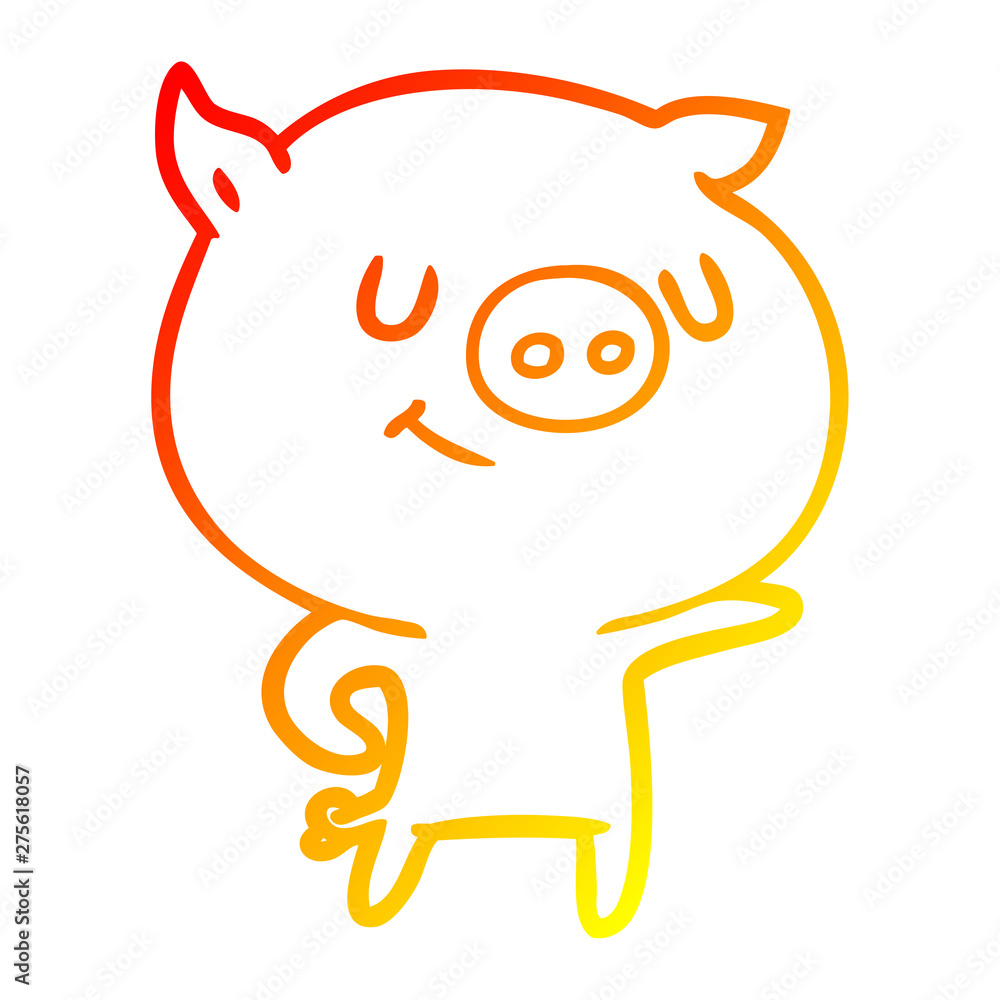 warm gradient line drawing happy cartoon pig warm gradient line drawing happy cartoon pig