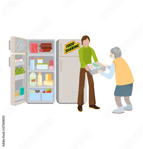 Charity vector volunteer people caring elderly disabled or blind characters and volunteering donation or welfare illustration set voluntary social homeless poor community isolated on white background