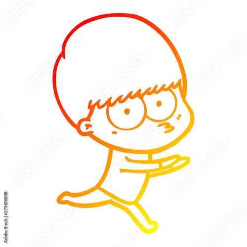 warm gradient line drawing nervous cartoon boy