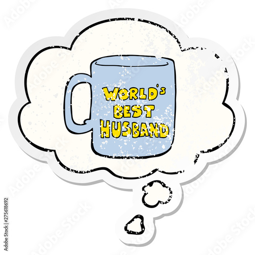 worlds best husband mug and thought bubble as a distressed worn sticker