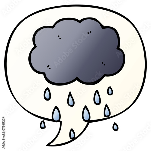 cartoon cloud raining and speech bubble in smooth gradient style