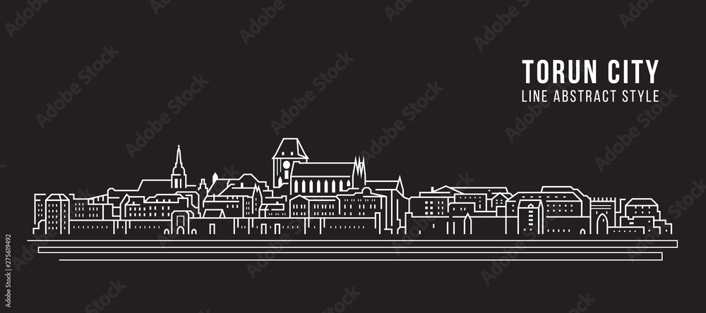 Cityscape Building Line art Vector Illustration design - Torun city - obrazy, fototapety, plakaty 